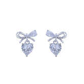 Cubic Zirconia Bow With Heart Stud & Drop Earrings